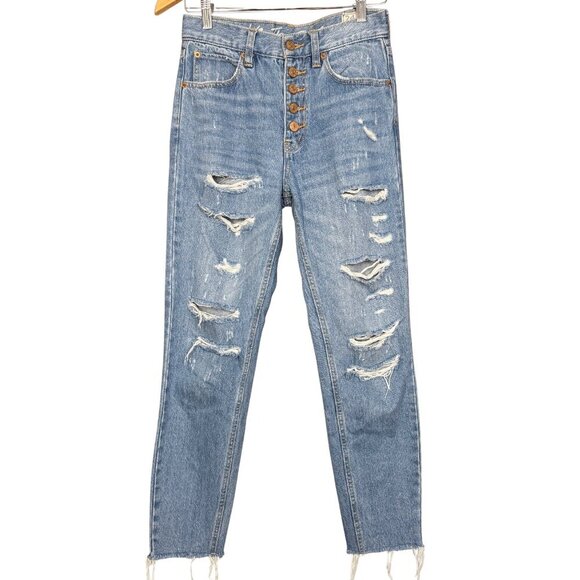 Free People Denim - We The Free Free People Distressed Button Fly High Rise Jeans 24